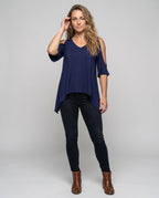 Women's Casual Blouse Shirt with Special Shoulder Cutouts - Front View