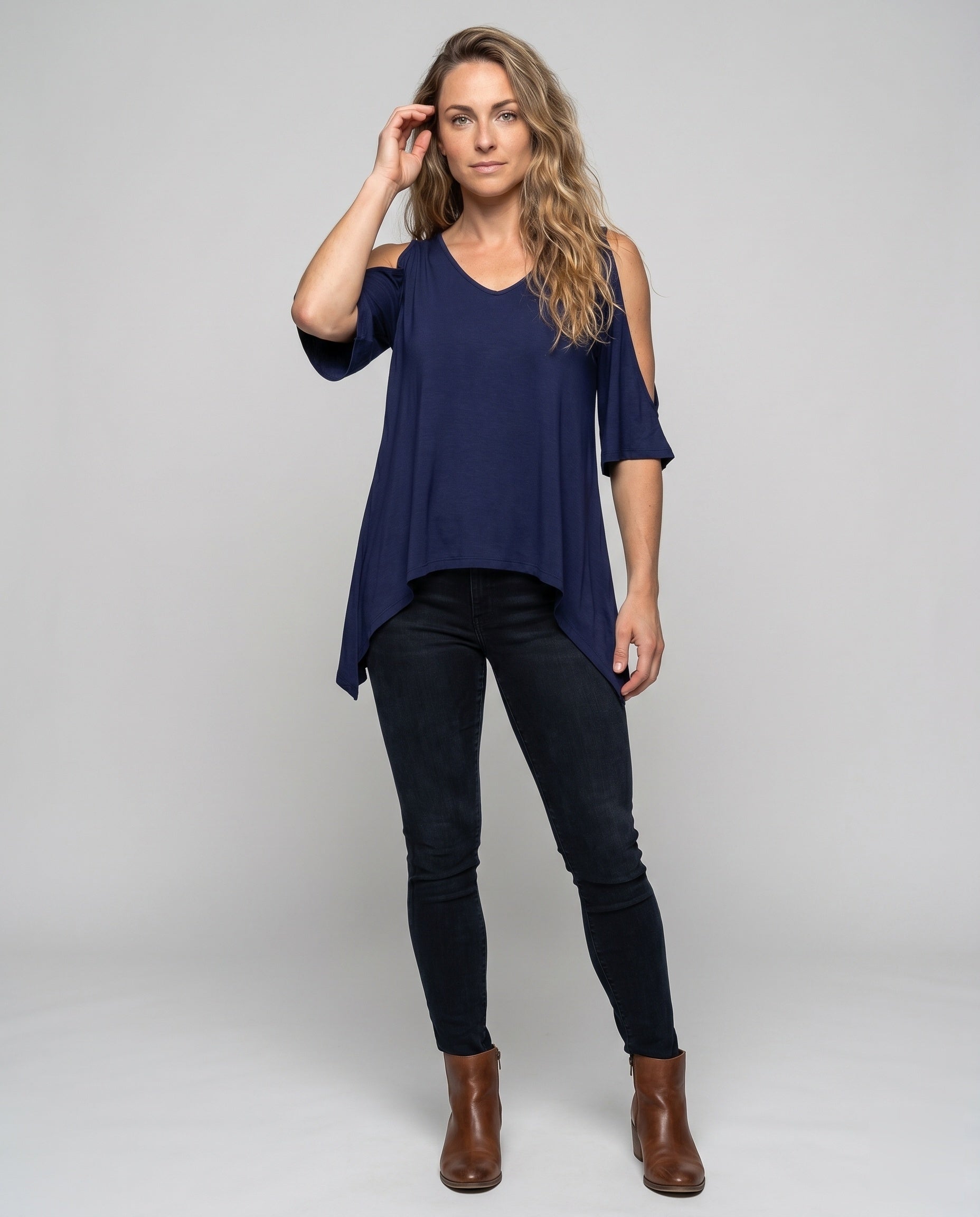 Women's Casual Blouse Shirt with Special Shoulder Cutouts - Front View