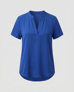 Women's Loose Blouse Top with V-Neck and Short Sleeve
