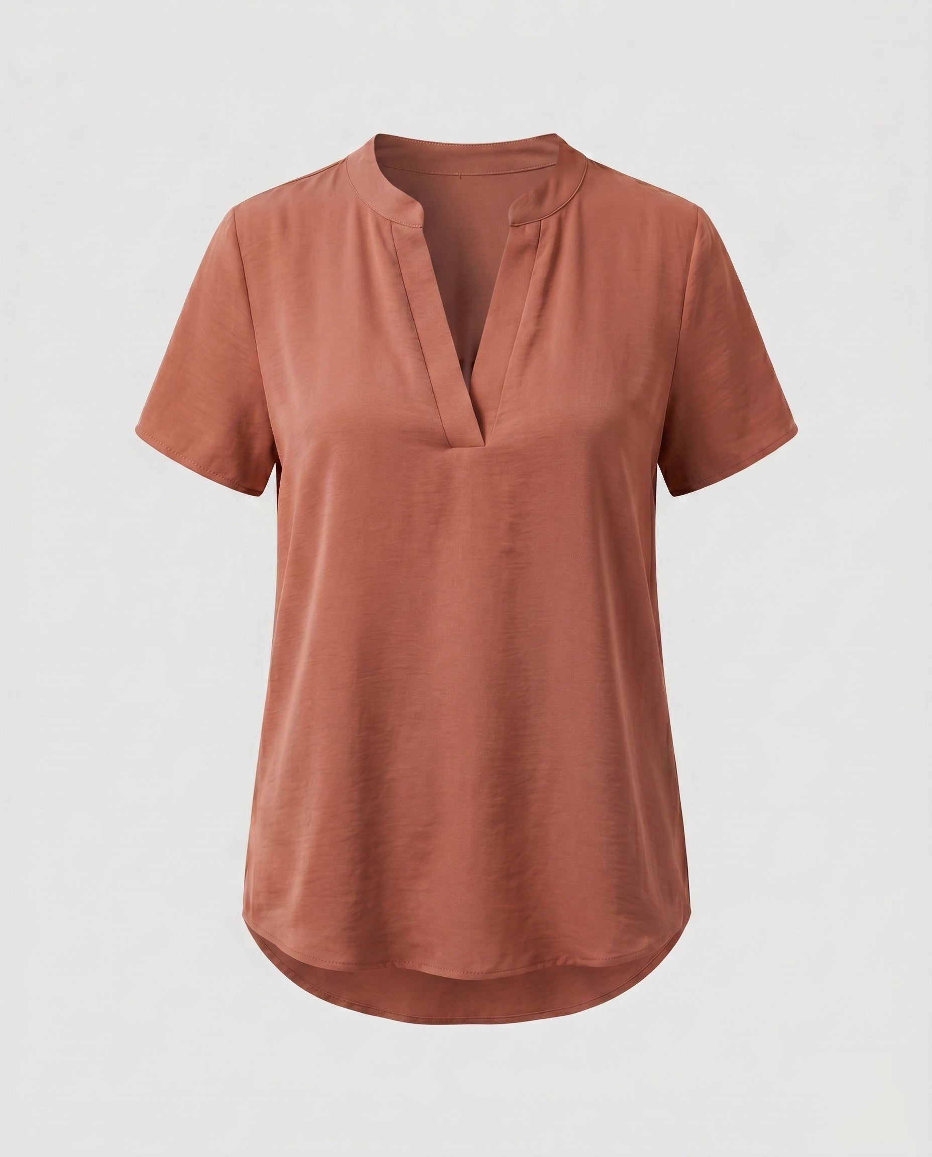 Women's Loose Blouse Top with V-Neck and Short Sleeve