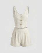 Women's Set of Sleeveless Blouse Top and Shorts Country Girl