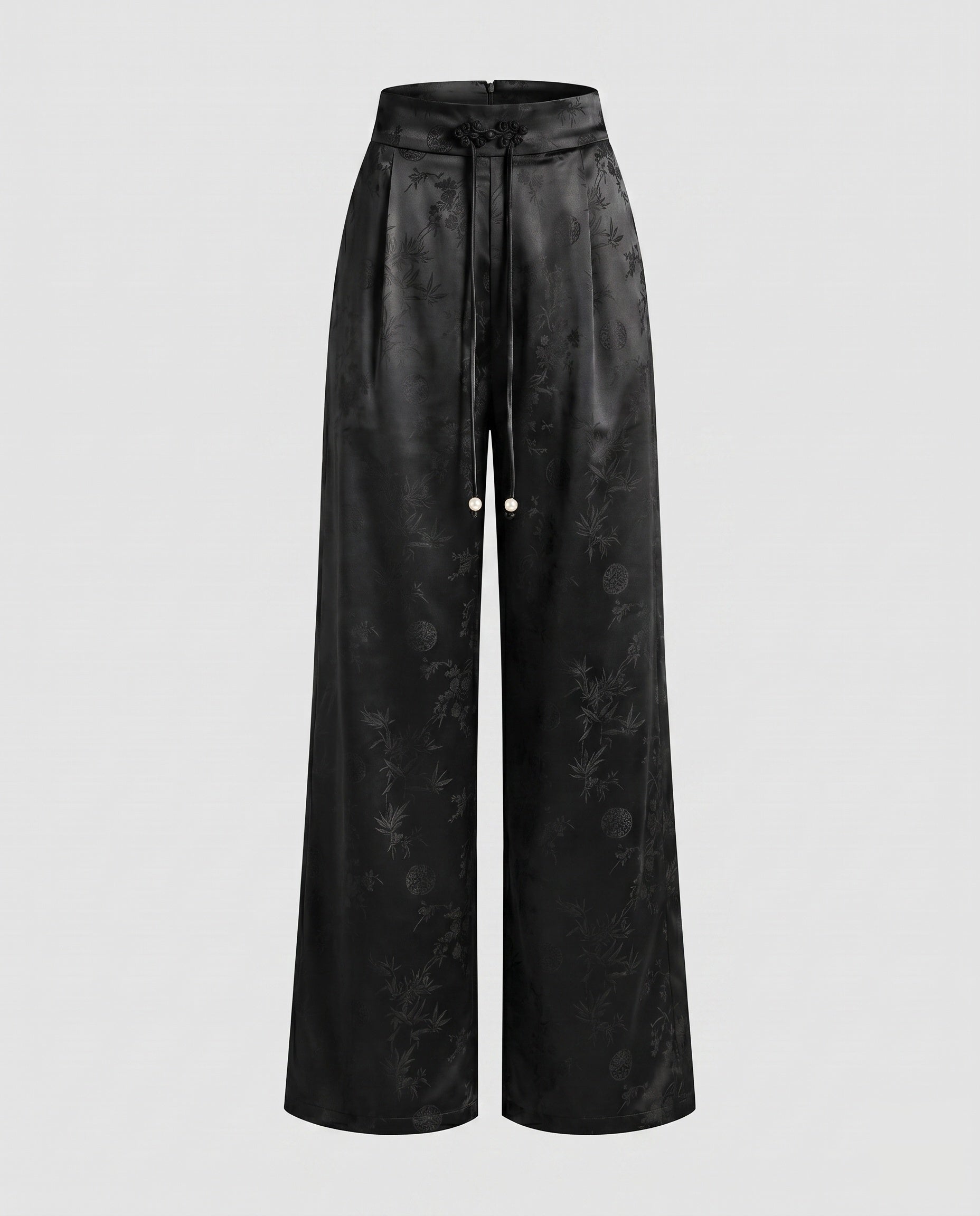 Women's Elegant Satin Pants with Floral Pattern and Elastic Waistband
