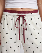 Women's Fine Satin Lounge Pants in Pajama Style with Wide Leg - Close-Up Detail
