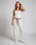 Women's Fine Satin Lounge Pants in Pajama Style with Wide Leg - Front View