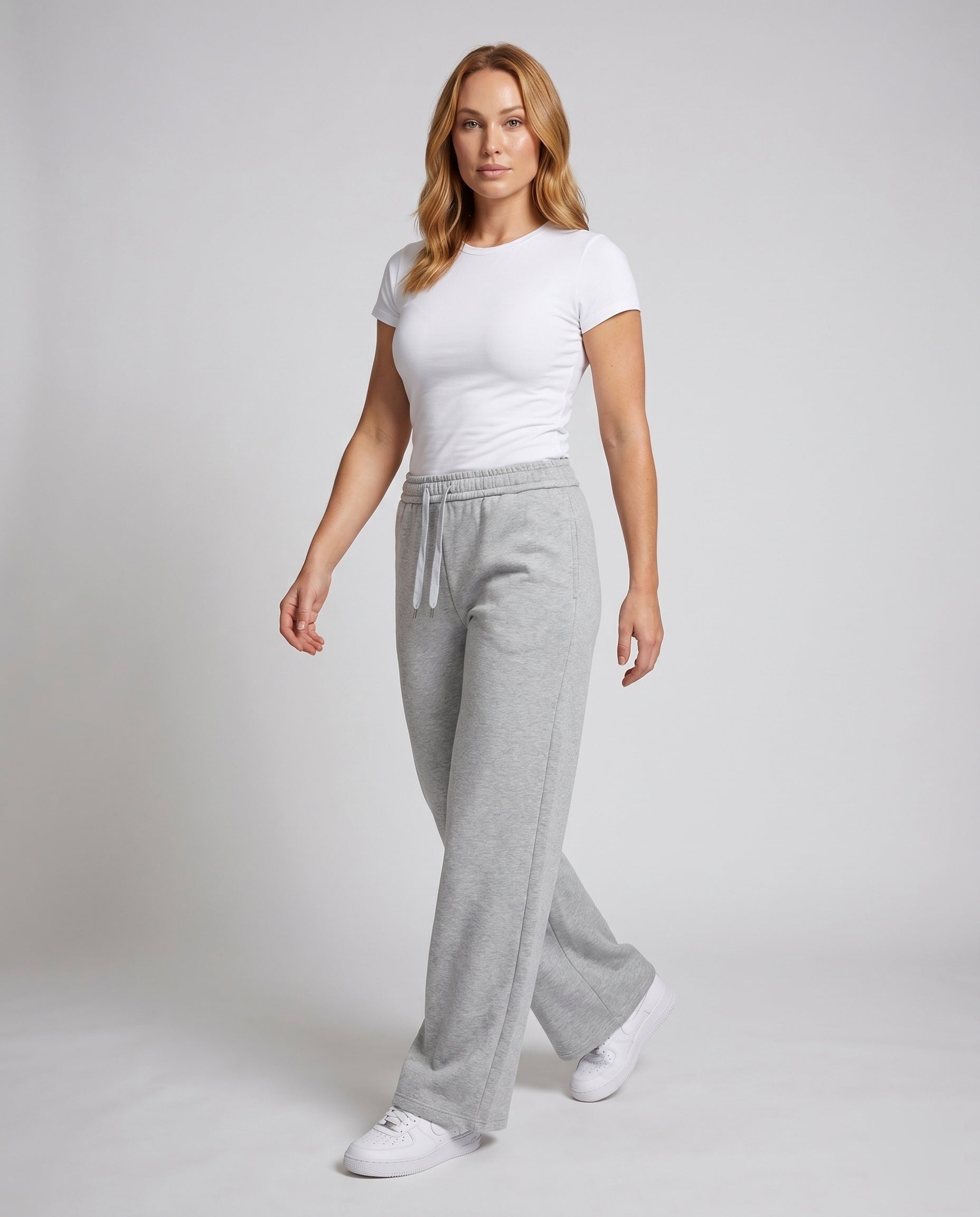 Women's High-Cut Wide Lounge Pants made of Soft Sweat Material - Front View