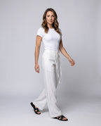 Women's High-Waisted Linen Palazzo Pants with Drawstring - Front View