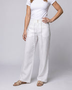 Women's High-Waisted Linen Palazzo Pants with Drawstring - Lower Body View