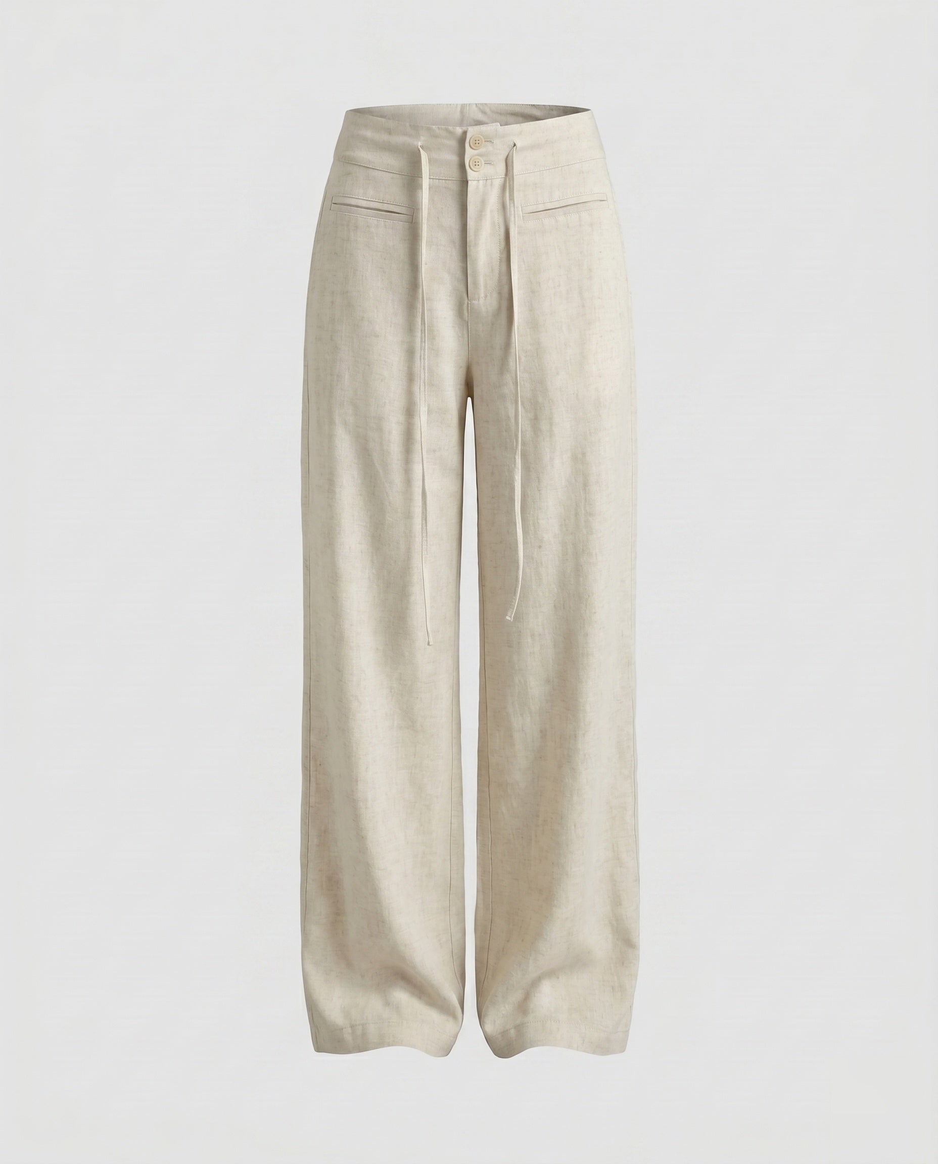 Women's High-Waisted Linen Palazzo Pants with Drawstring
