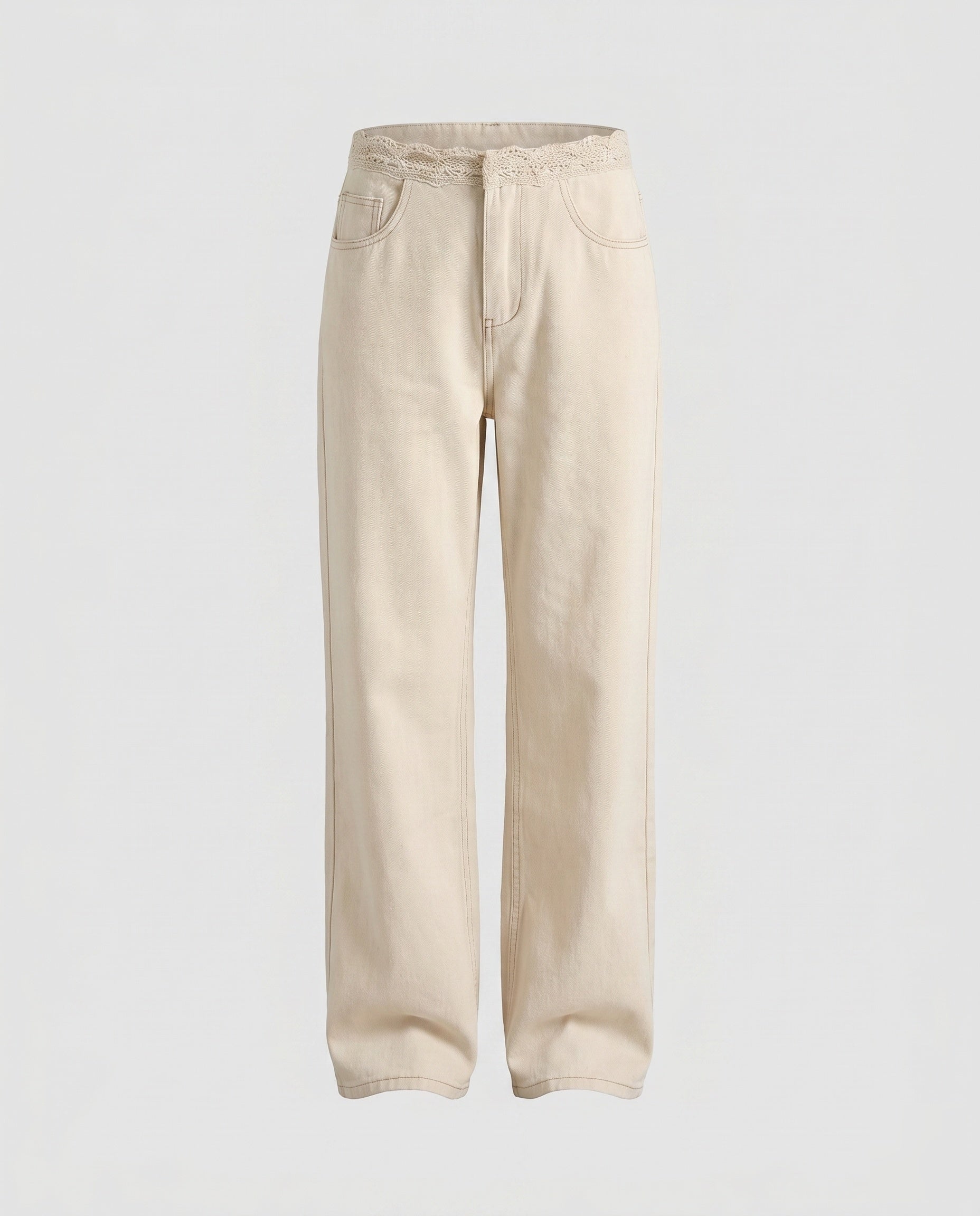 Women's High-Waisted Wide Cotton Pants with Elastic Lace Waistband