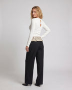 Women's High-Waisted Wide Fabric Trousers - Back View