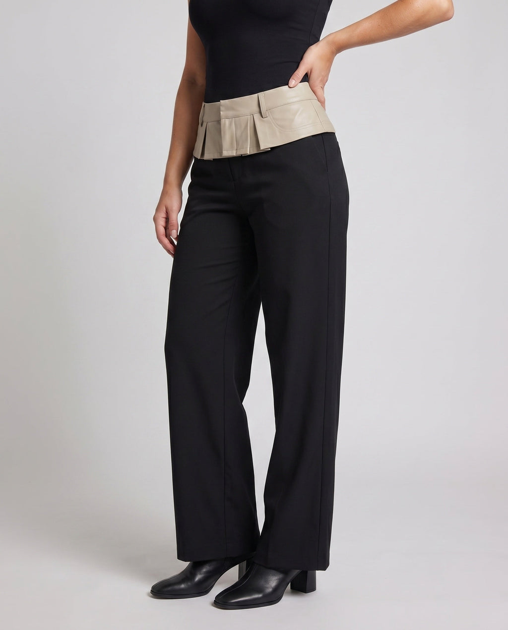 Women's High-Waisted Wide Fabric Trousers - Lower Body View