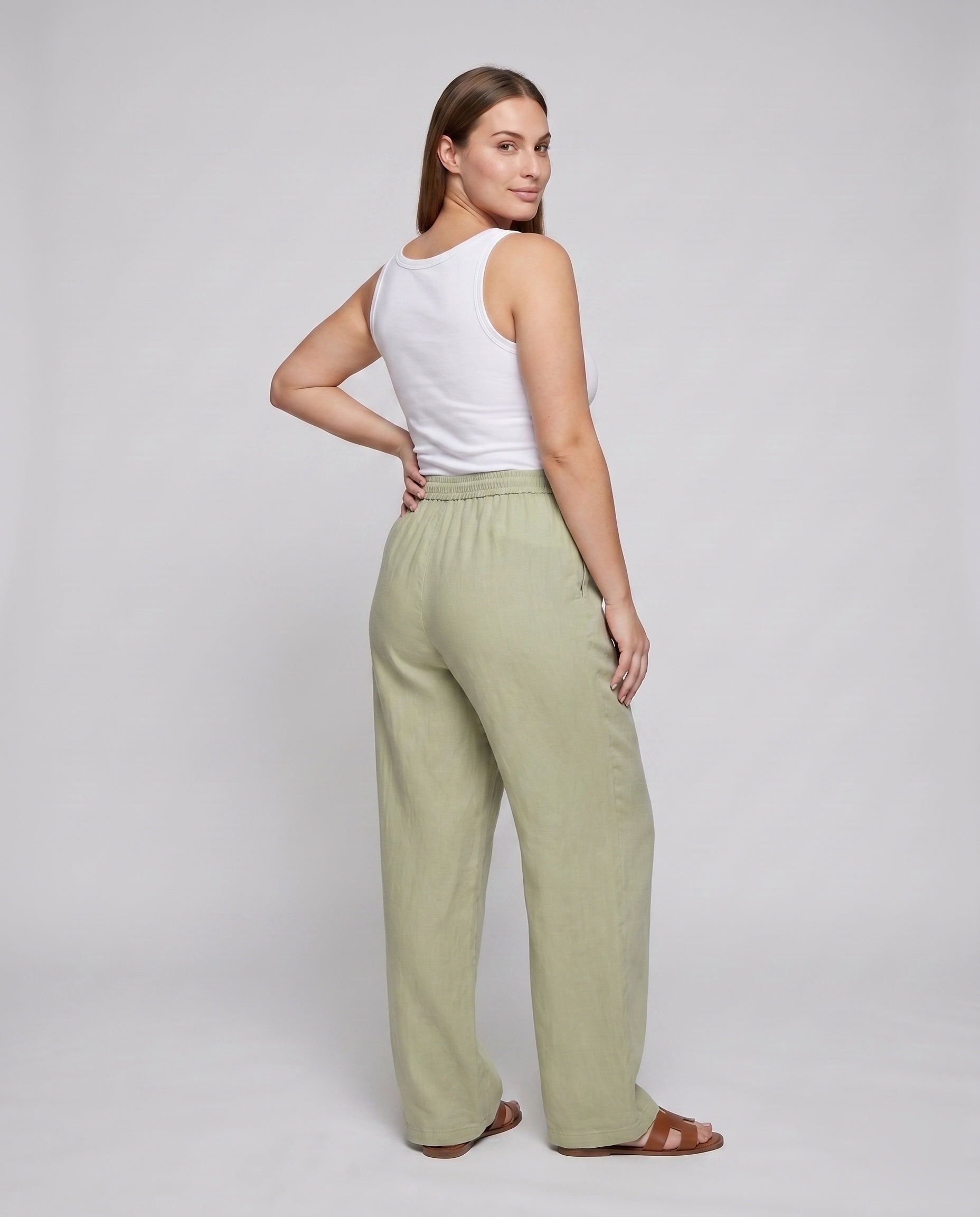 Women's Casual Linen Blend Relaxed Pants - Back View
