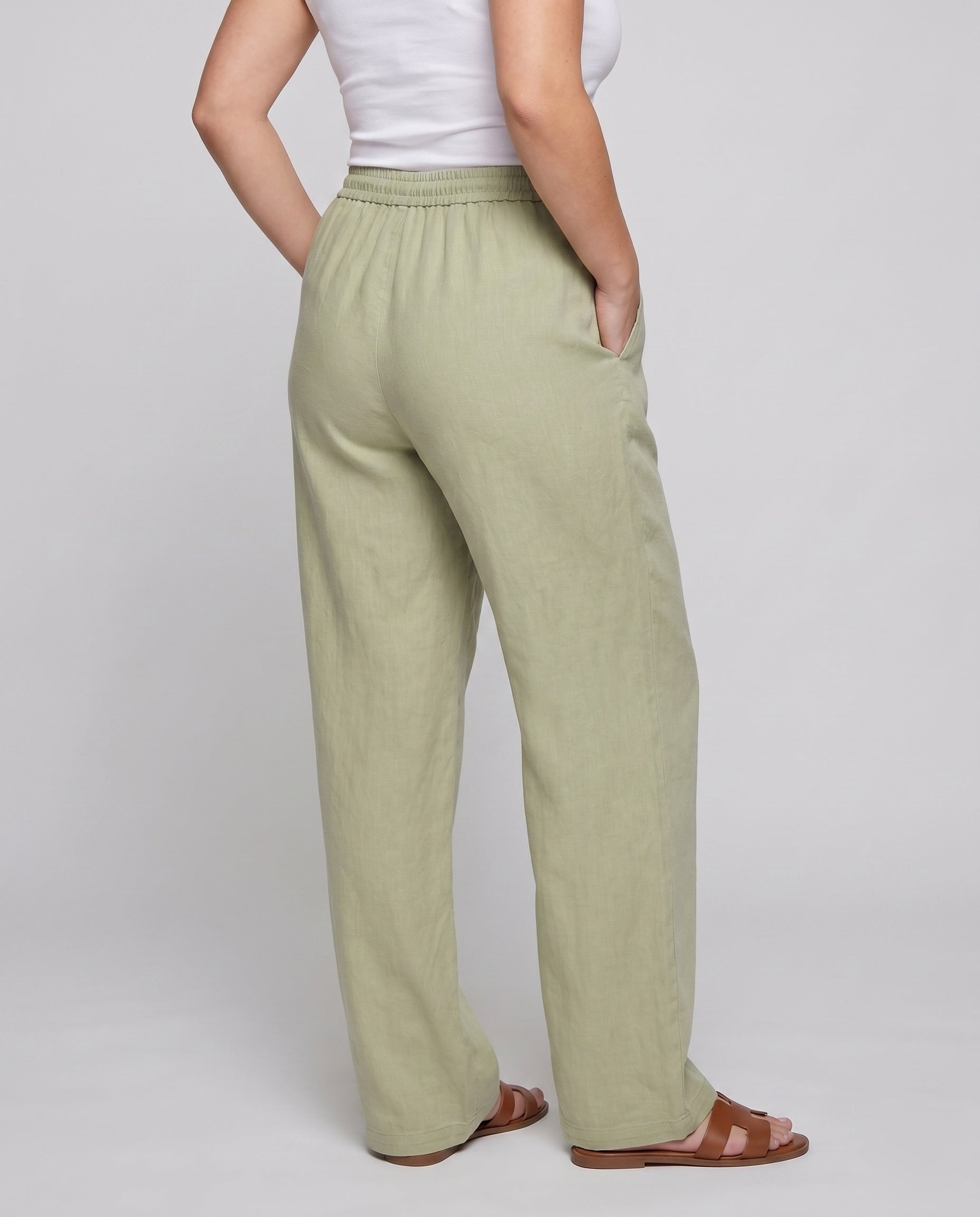 Women's Casual Linen Blend Relaxed Pants - Lower Body View
