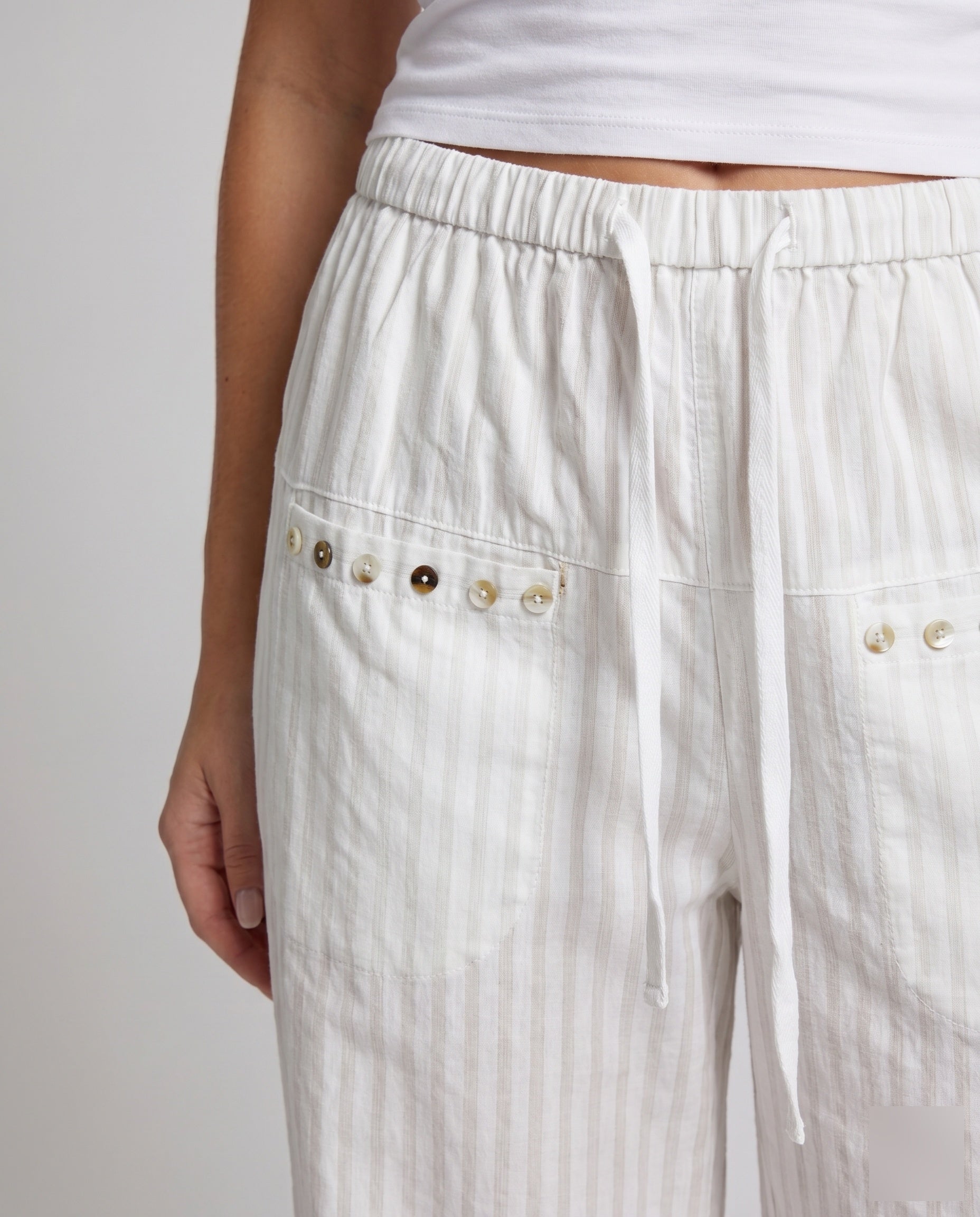 Women's Casual Pinstripe Relax Pants with Elastic Waistband - Close-Up Detail