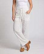 Women's Casual Pinstripe Relax Pants with Elastic Waistband - Lower Body View