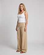 Women's Palazzo Pants with Attached Mini Overlay, Crochet Lace Insert - Front View