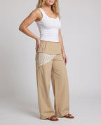 Women's Palazzo Pants with Attached Mini Overlay, Crochet Lace Insert - Lower Body View