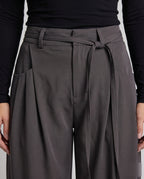 Women's Wide High-Waist Palazzo Pants with Tie Belt - Close-Up Detail