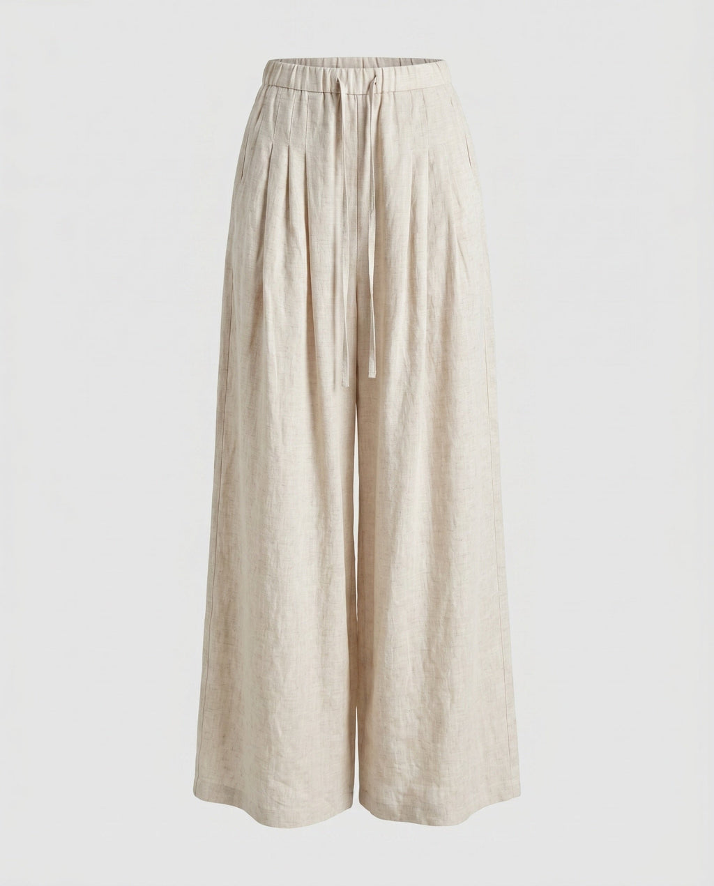Women's Wide Linen Lounge Pants with High Waistband, Drawstring