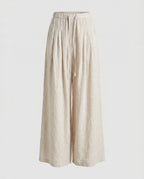 Women's Wide Linen Lounge Pants with High Waistband, Drawstring