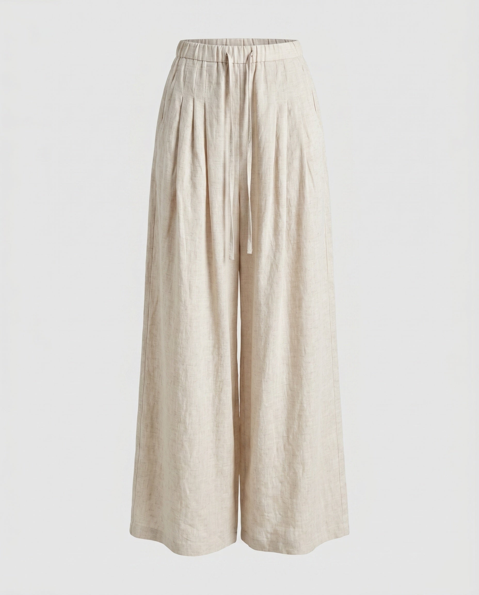 Women's Wide Linen Lounge Pants with High Waistband, Drawstring