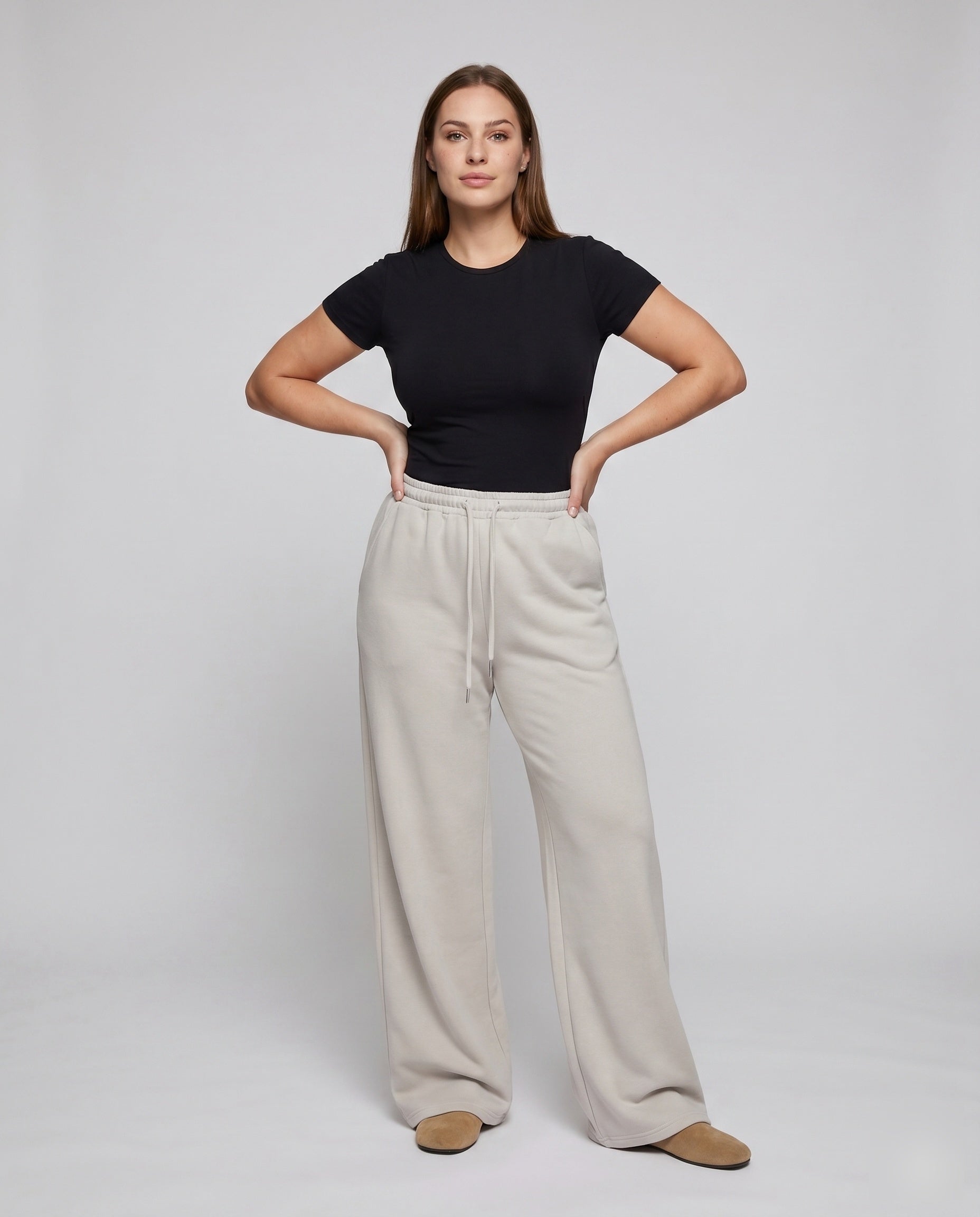 Women's Wide Lounge Jog Pants made of Soft Sweat Quality - Front View