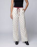 Women's Wide Polka Dot Palazzo Pants with Elastic Comfort Waistband - Lower Body View