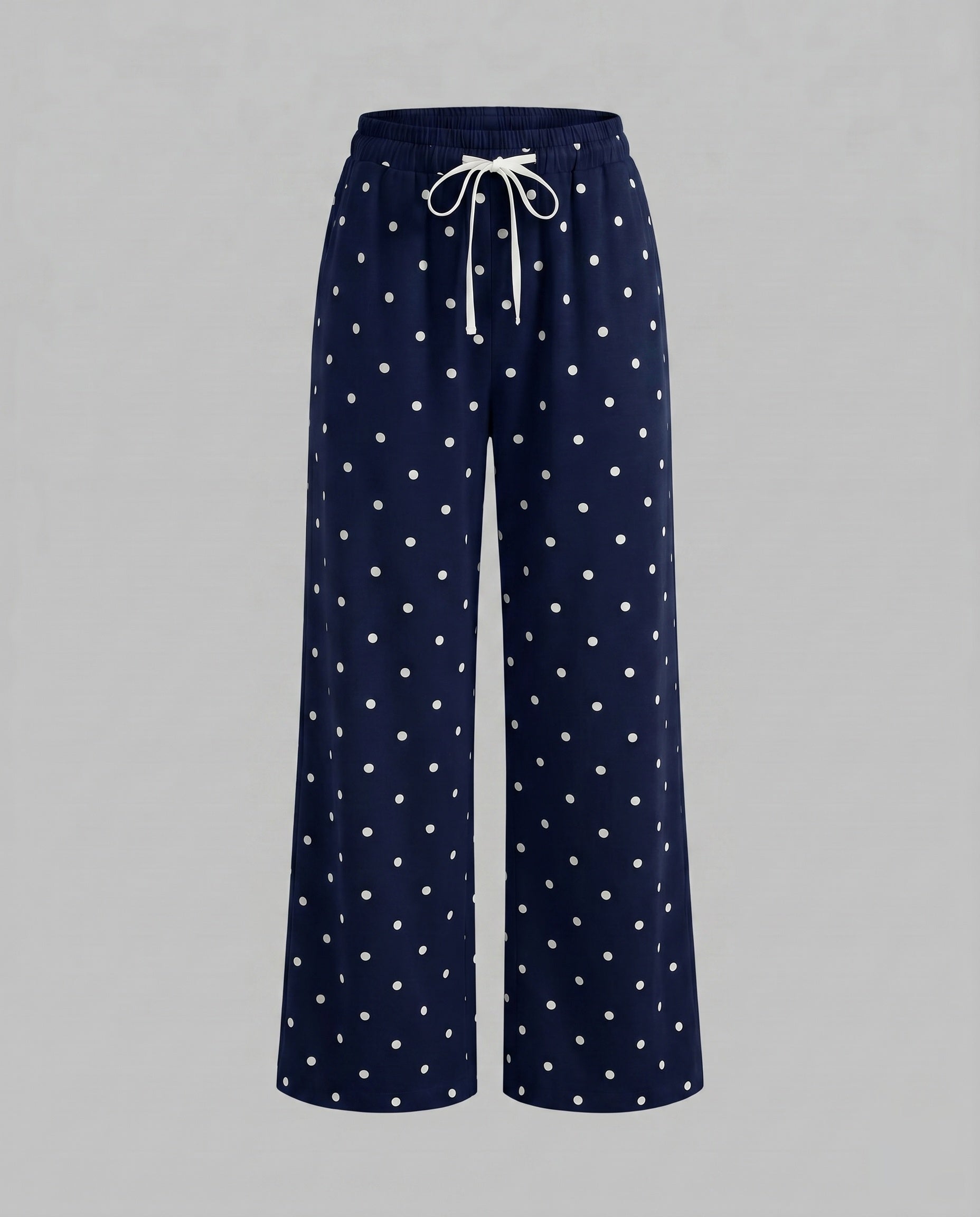 Women's Wide Polka Dot Palazzo Pants with Elastic Comfort Waistband