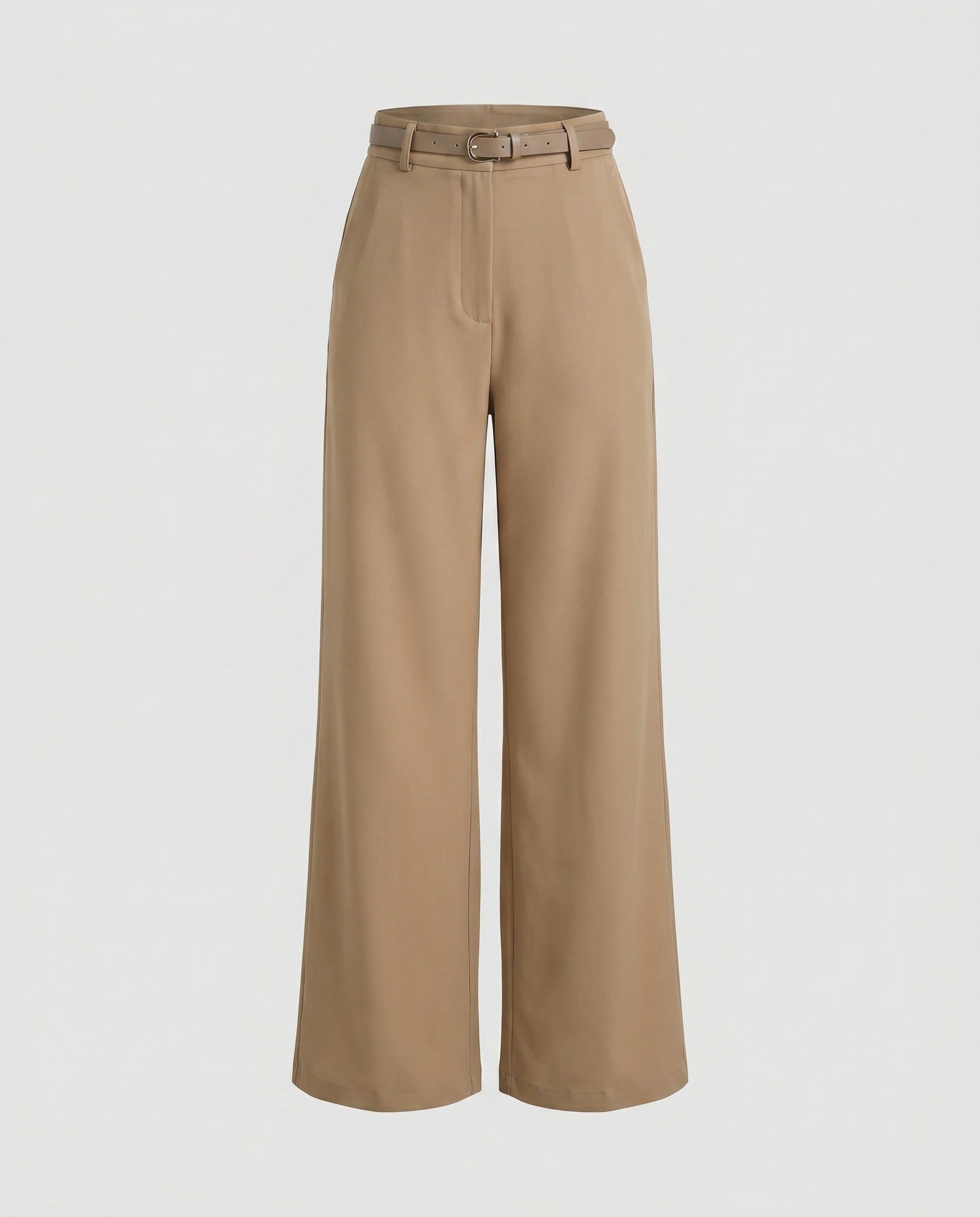 Women's Elegant High-Waisted Pants with Wide Leg and Belt