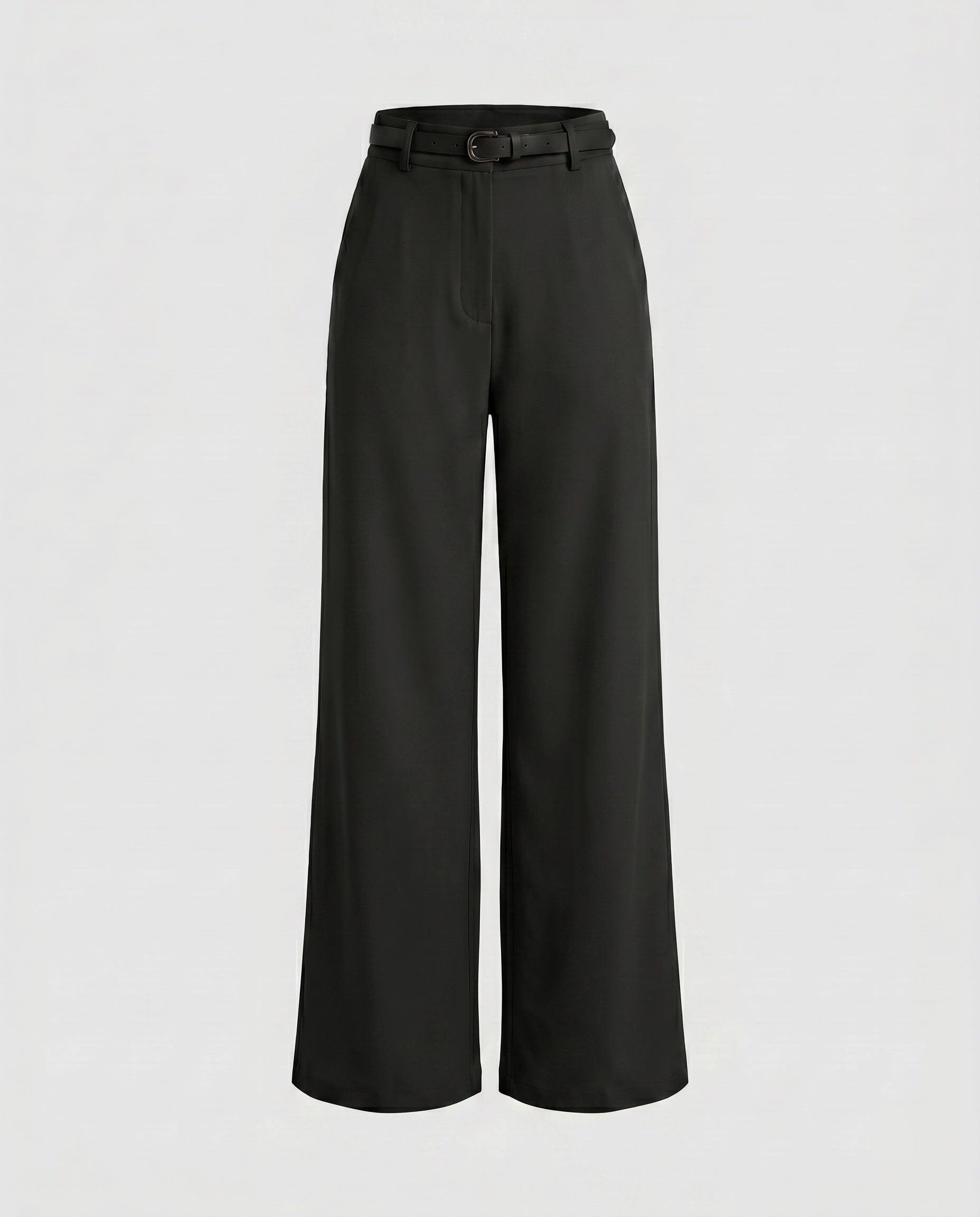 Women's Elegant High-Waisted Pants with Wide Leg and Belt