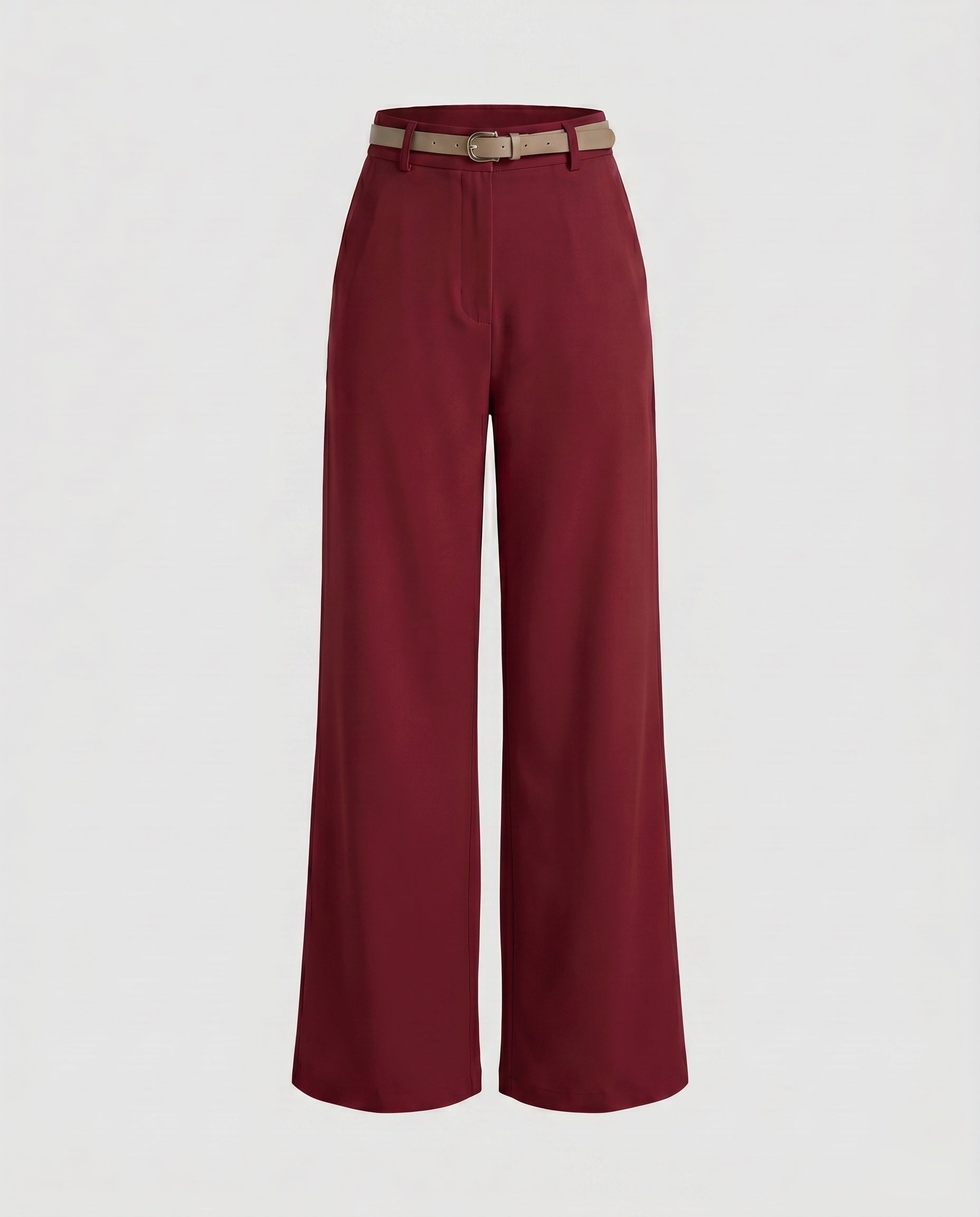 Women's Elegant High-Waisted Pants with Wide Leg and Belt