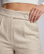 Women's Elegant High-Waisted Trousers with Fine Structure Pleats - Close-Up Detail