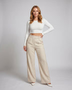Women's Elegant High-Waisted Trousers with Fine Structure Pleats - Front View