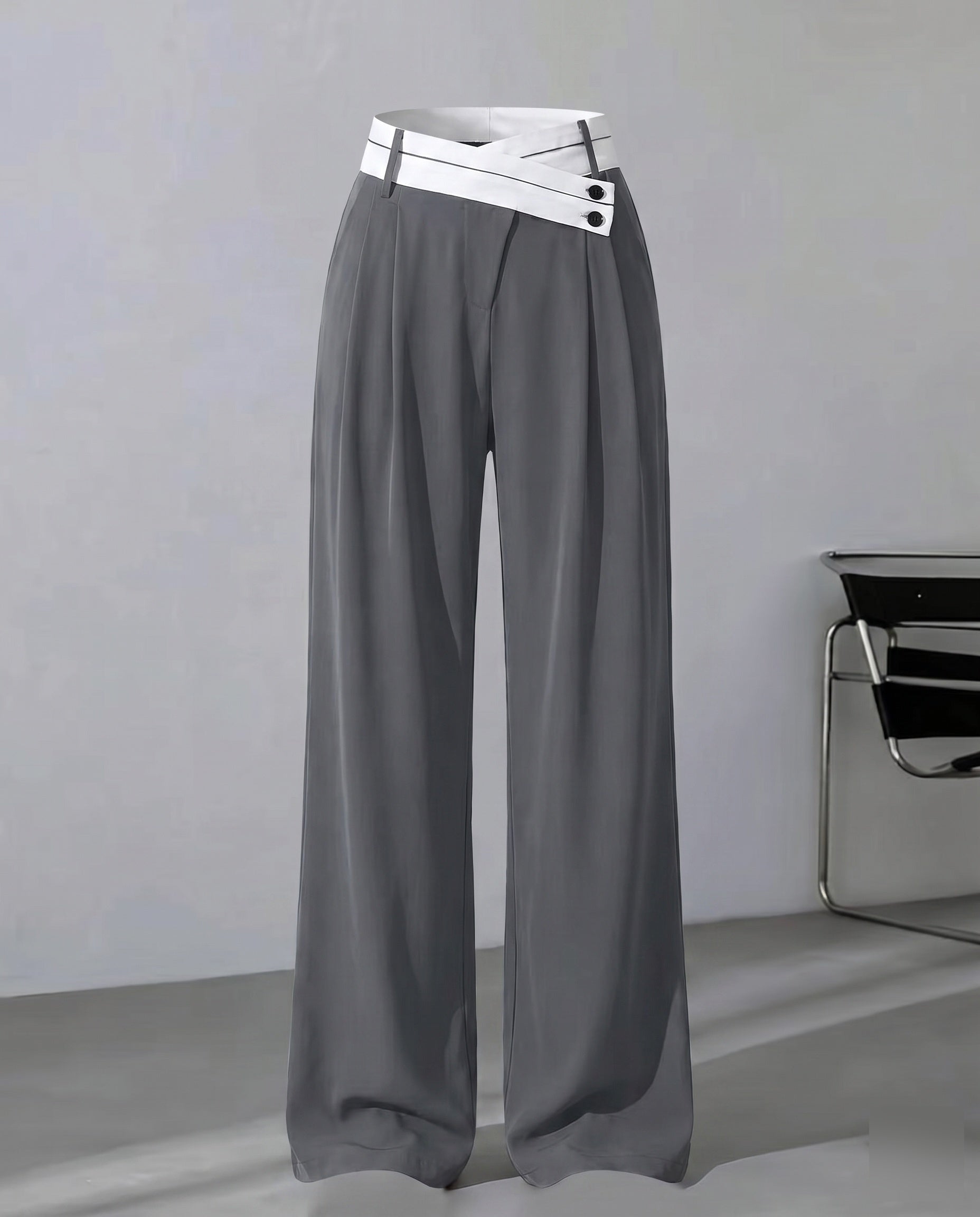 Women's Elegant Tailored Chino Pants with Asymmetric Waistband