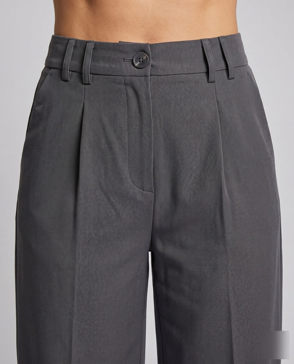 Women's Elegant Wide Business Trousers with High Waist - Close-Up Detail