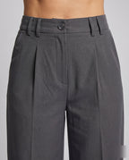 Women's Elegant Wide Business Trousers with High Waist - Close-Up Detail