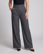 Women's Elegant Wide Business Trousers with High Waist - Lower Body View