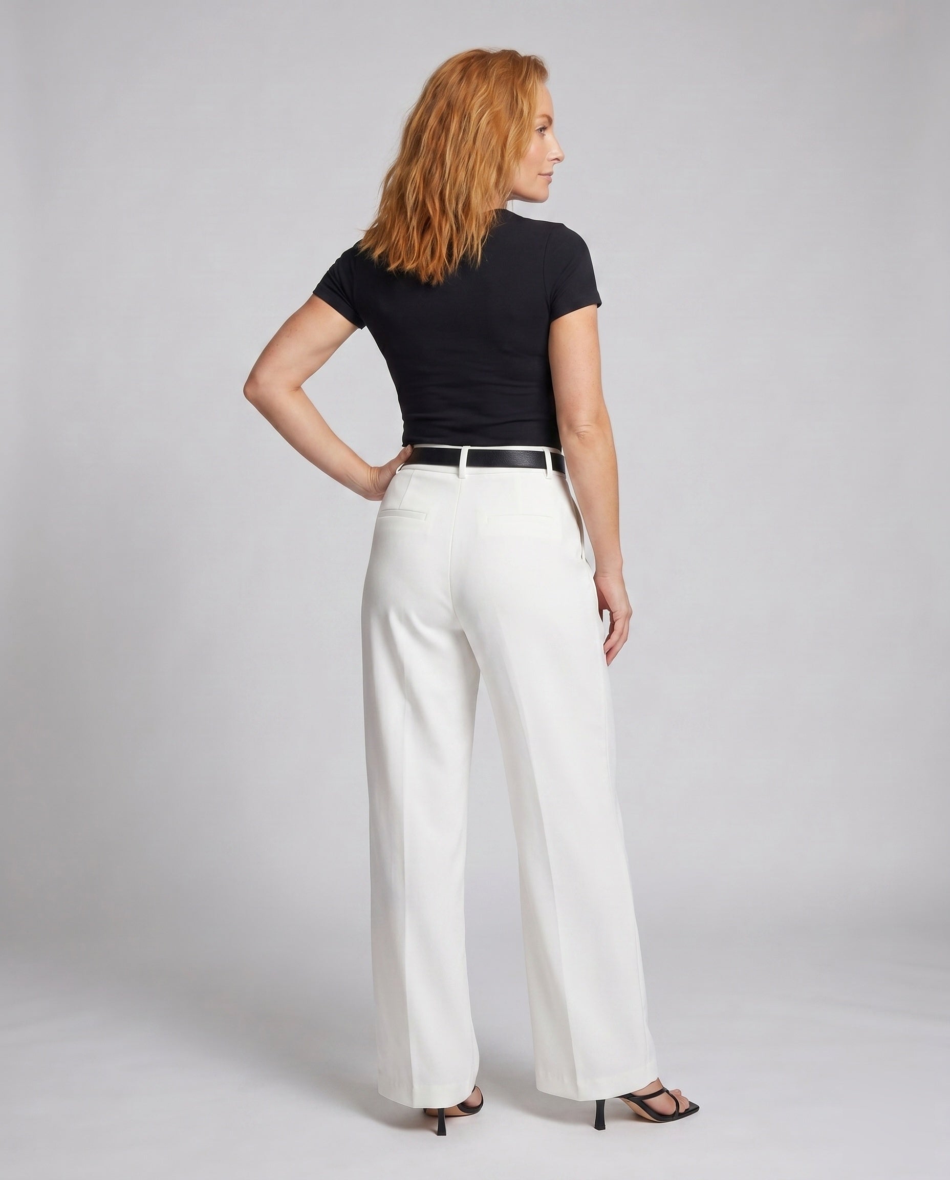 Women's High-Quality Chino Pants with High Waist and Belt - Back View