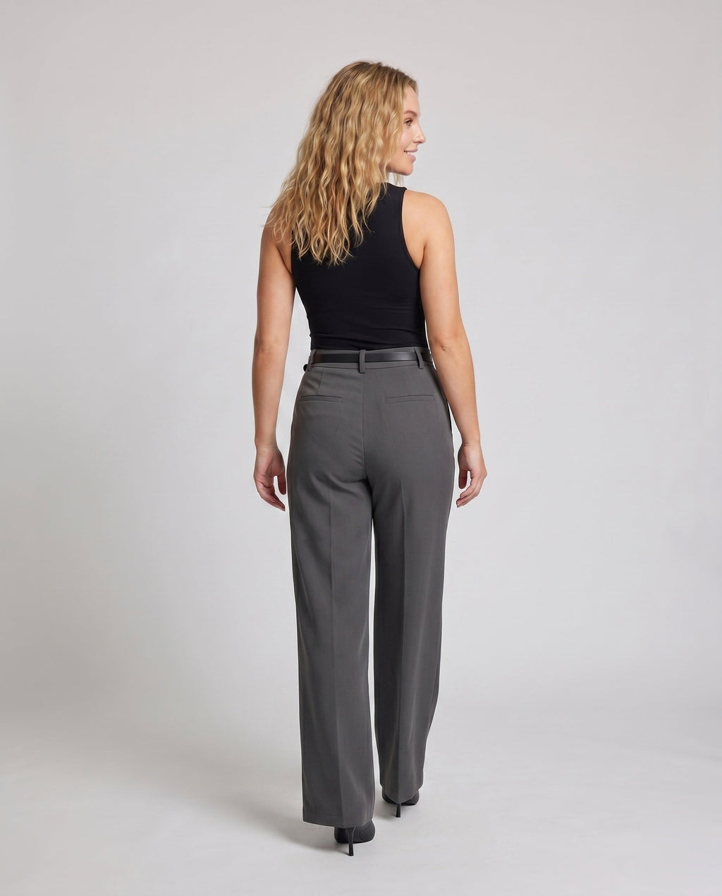 Women's Wide Special Suit Trousers with Elegant Pleats - Back View