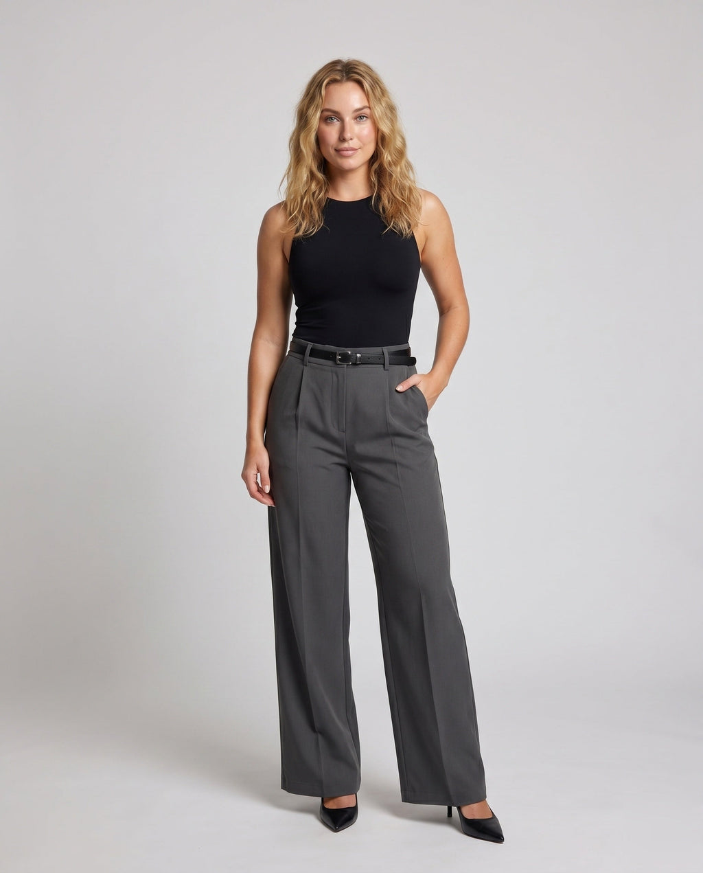 Women's Wide Special Suit Trousers with Elegant Pleats - Front View