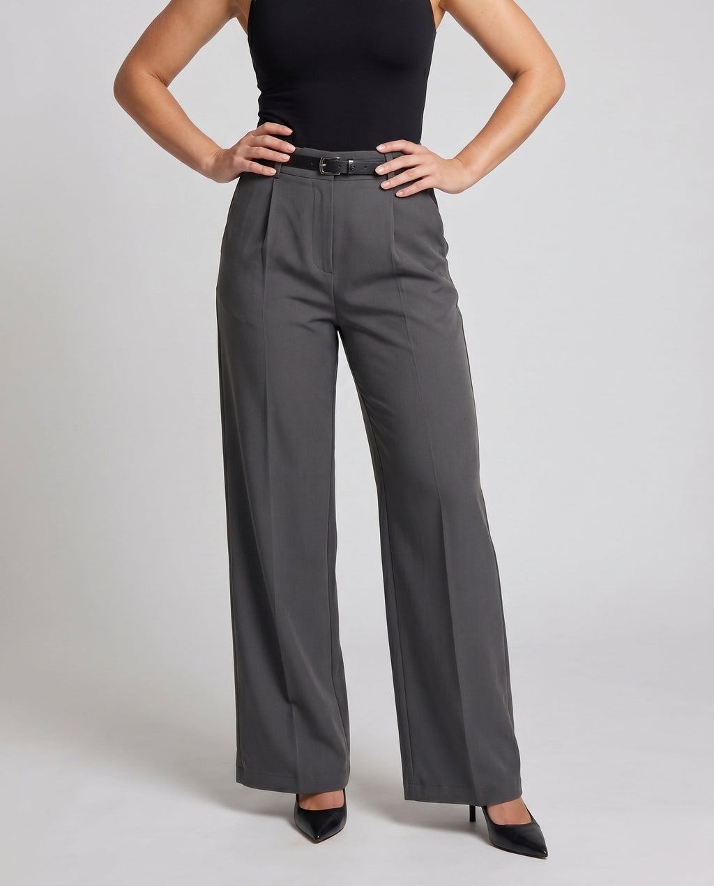 Women's Wide Special Suit Trousers with Elegant Pleats - Lower Body View