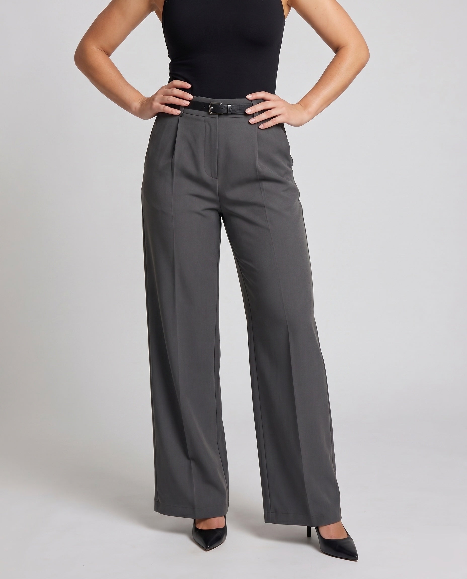 Women's Wide Special Suit Trousers with Elegant Pleats - Lower Body View