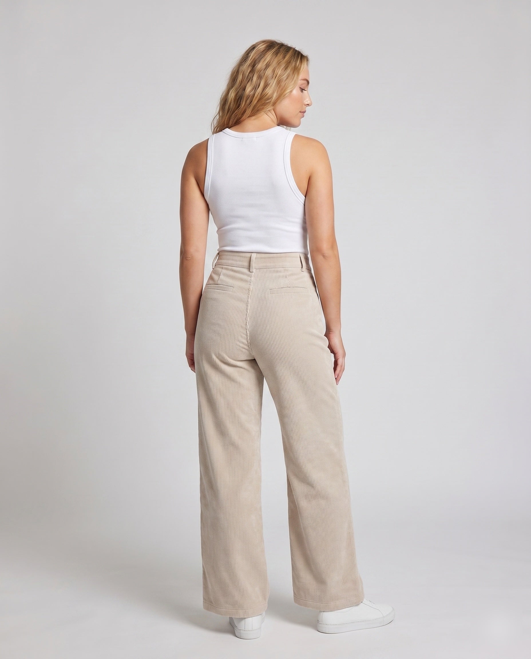 Women's Wide Corduroy Palazzo Pants with High Waist - Back View