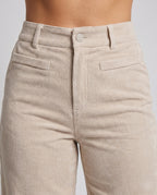 Women's Wide Corduroy Palazzo Pants with High Waist - Close-Up Detail