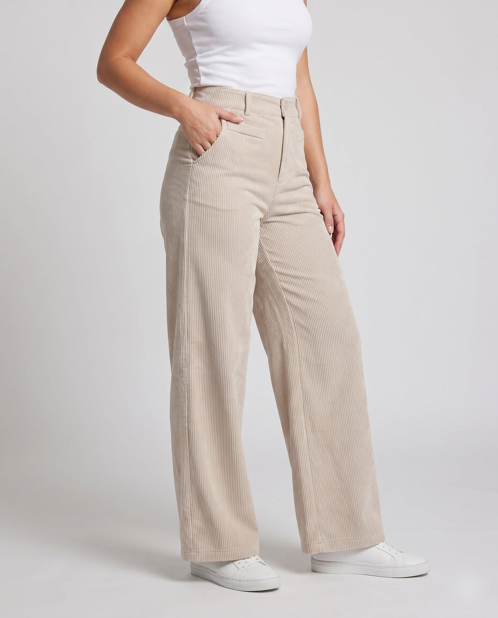 Women's Wide Corduroy Palazzo Pants with High Waist - Lower Body View