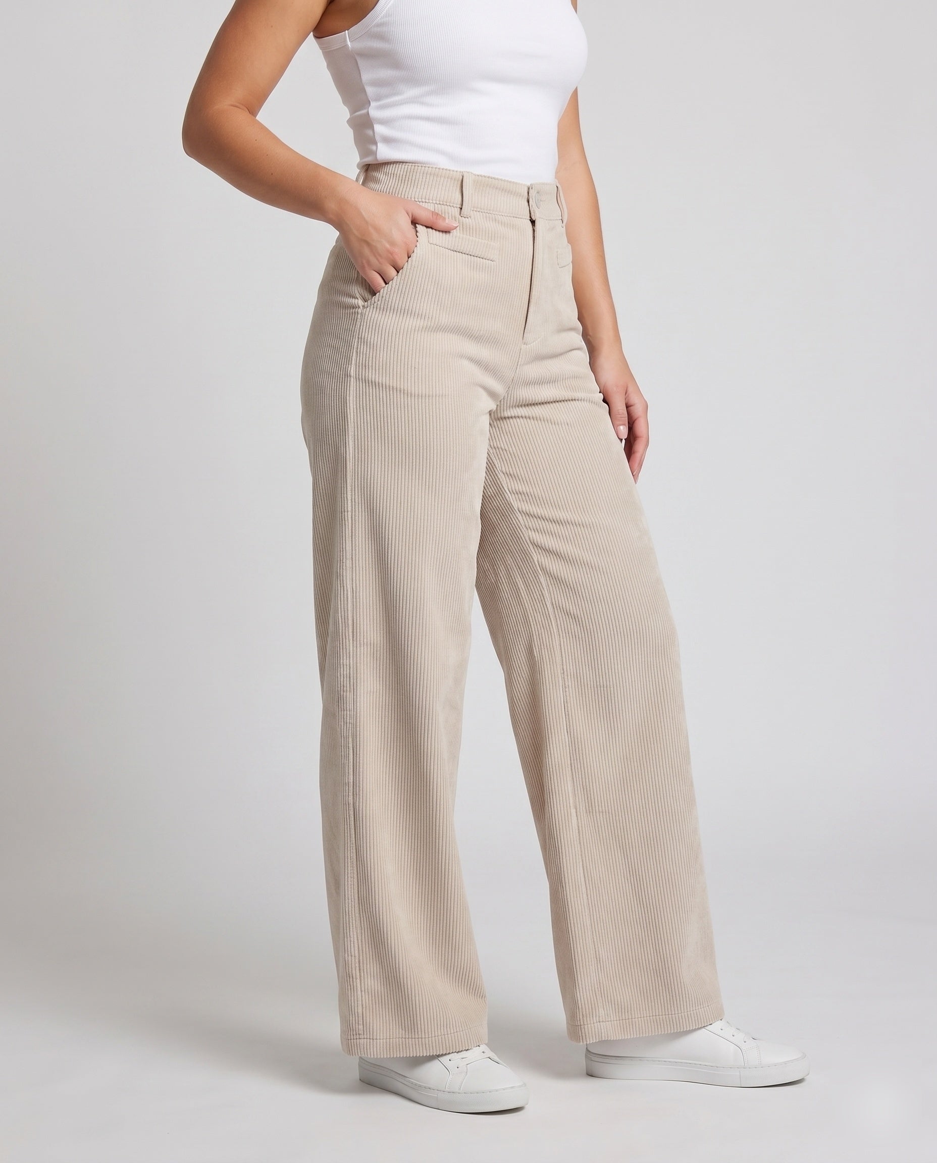 Women's Wide Corduroy Palazzo Pants with High Waist - Lower Body View