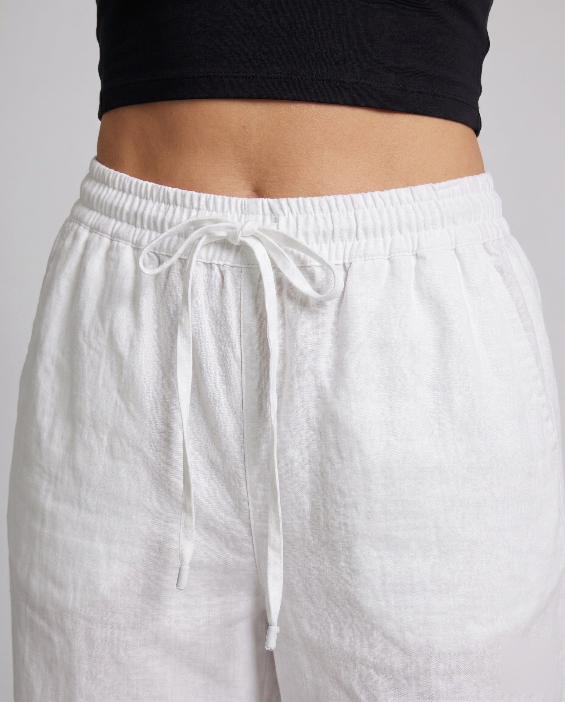 Women's Wide Cotton Pants with Elastic Waistband and Relaxed Fit - Close-Up Detail