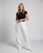 Women's Wide Cotton Pants with Elastic Waistband and Relaxed Fit - Front View