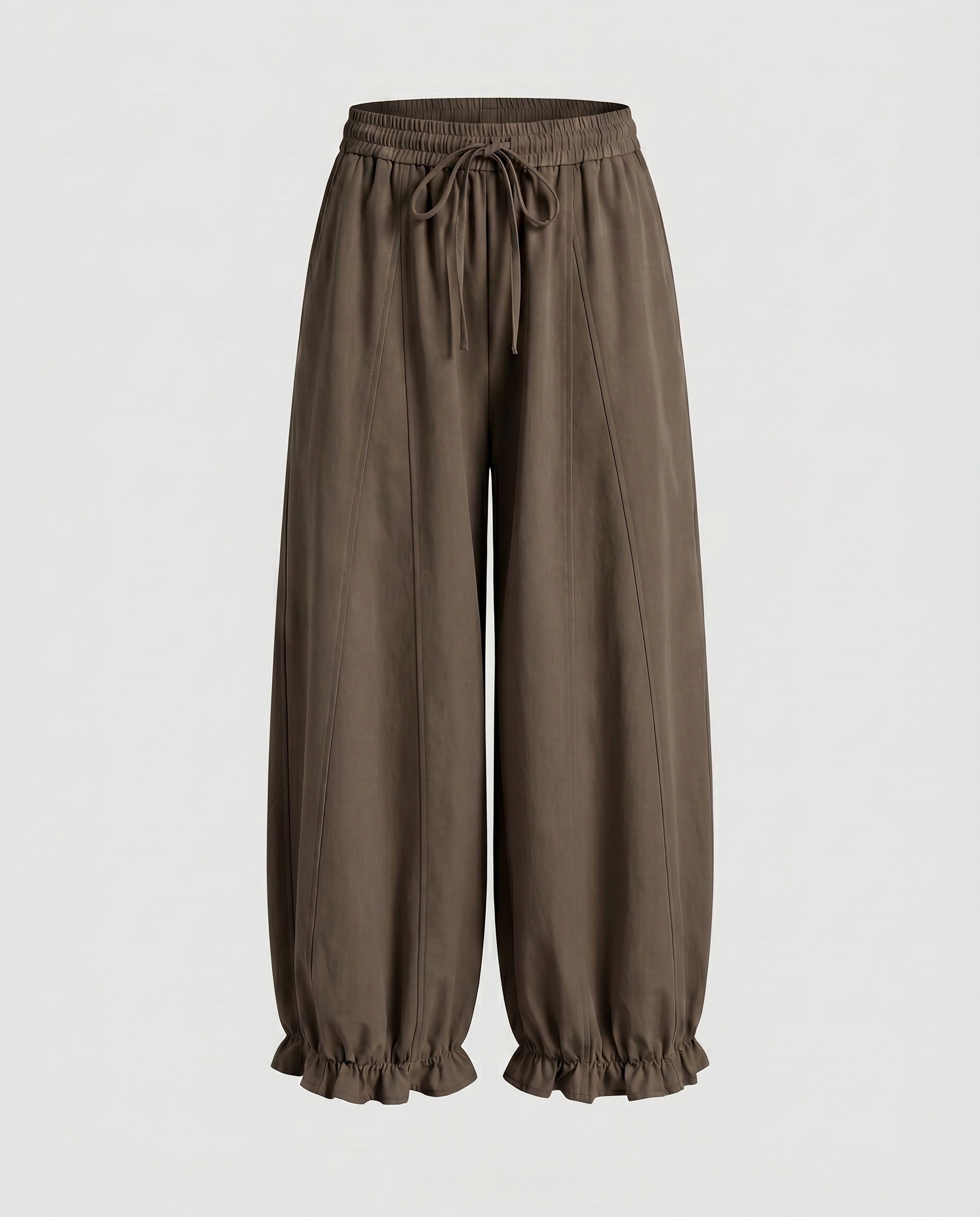 Women's Wide Cotton Trousers with Elastic Waistband and Gathers