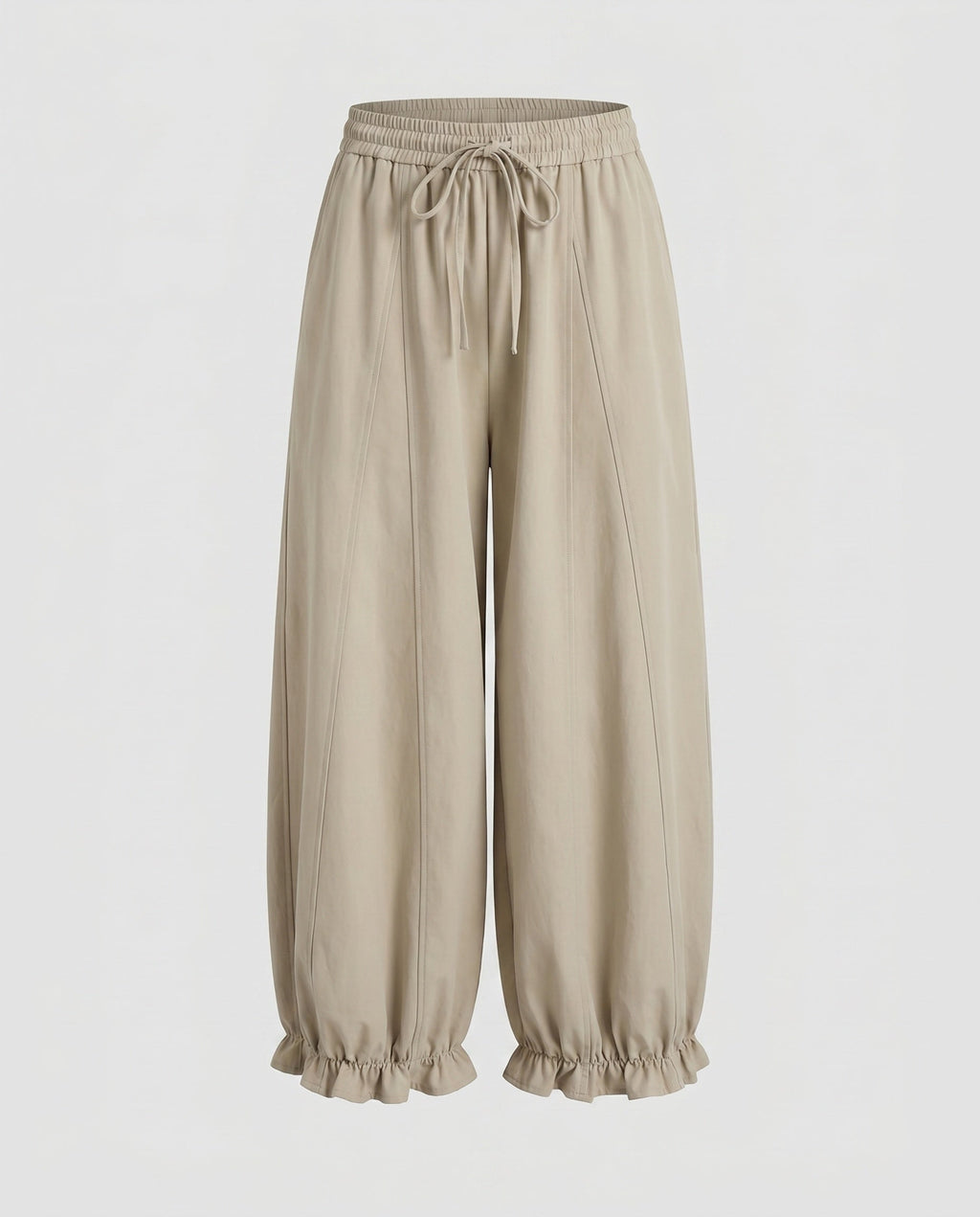 Women's Wide Cotton Trousers with Elastic Waistband and Gathers